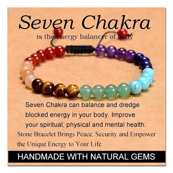 Seven Chakra Stones - Stone of Balance Energy - Handmade Yoga Adjustable Macrame - Picture 1 of 6
